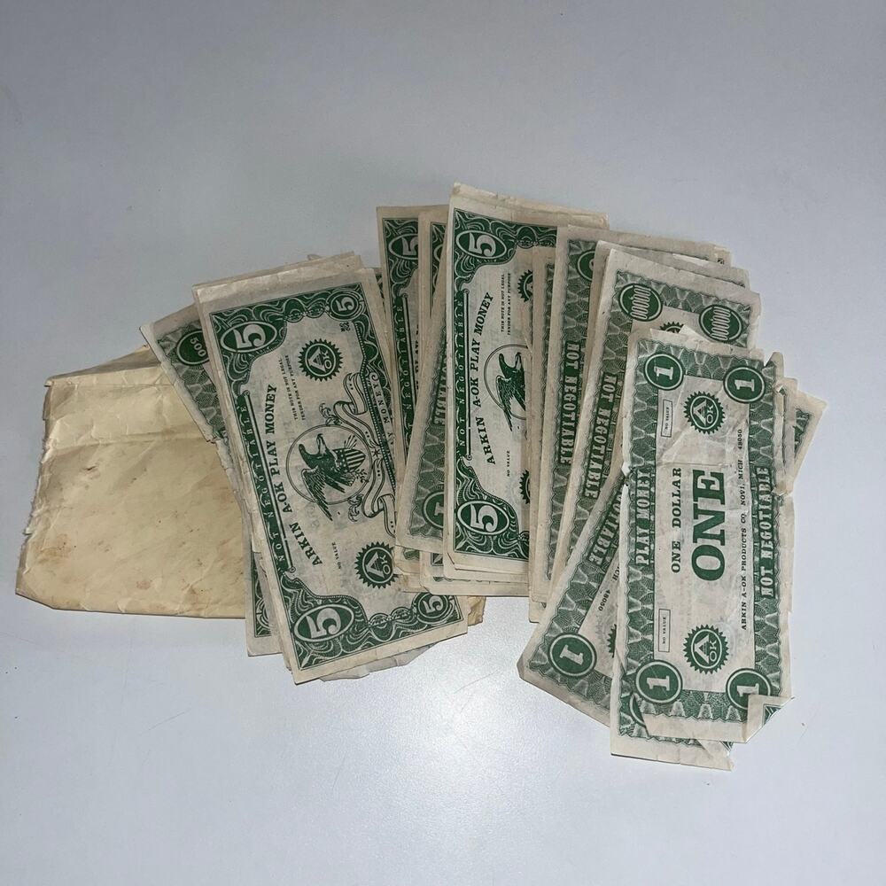 Vintage VTG 1970s Arkin A-Ok Play money Fake Currency Lot. (11)